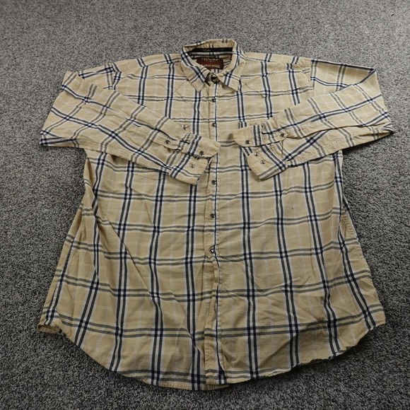 Walls Ranch Wear Shirt Mens XLT Beige Plaid Western Pearl Snap Cowboy Ranch Work - Picture 2 of 9